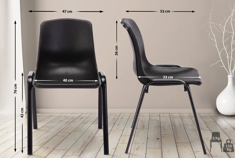 Chaise visiteur empilable salle d'attente en plastique noir et métal 10_0003729