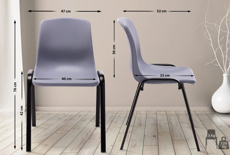 Chaise visiteur empilable salle d'attente en plastique gris et métal 10_0003730