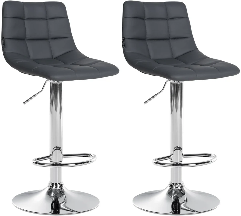 Lot de 2 tabourets de bar en synthétique gris base métal chromé réglable en hauteur et repose-pieds TDB10640