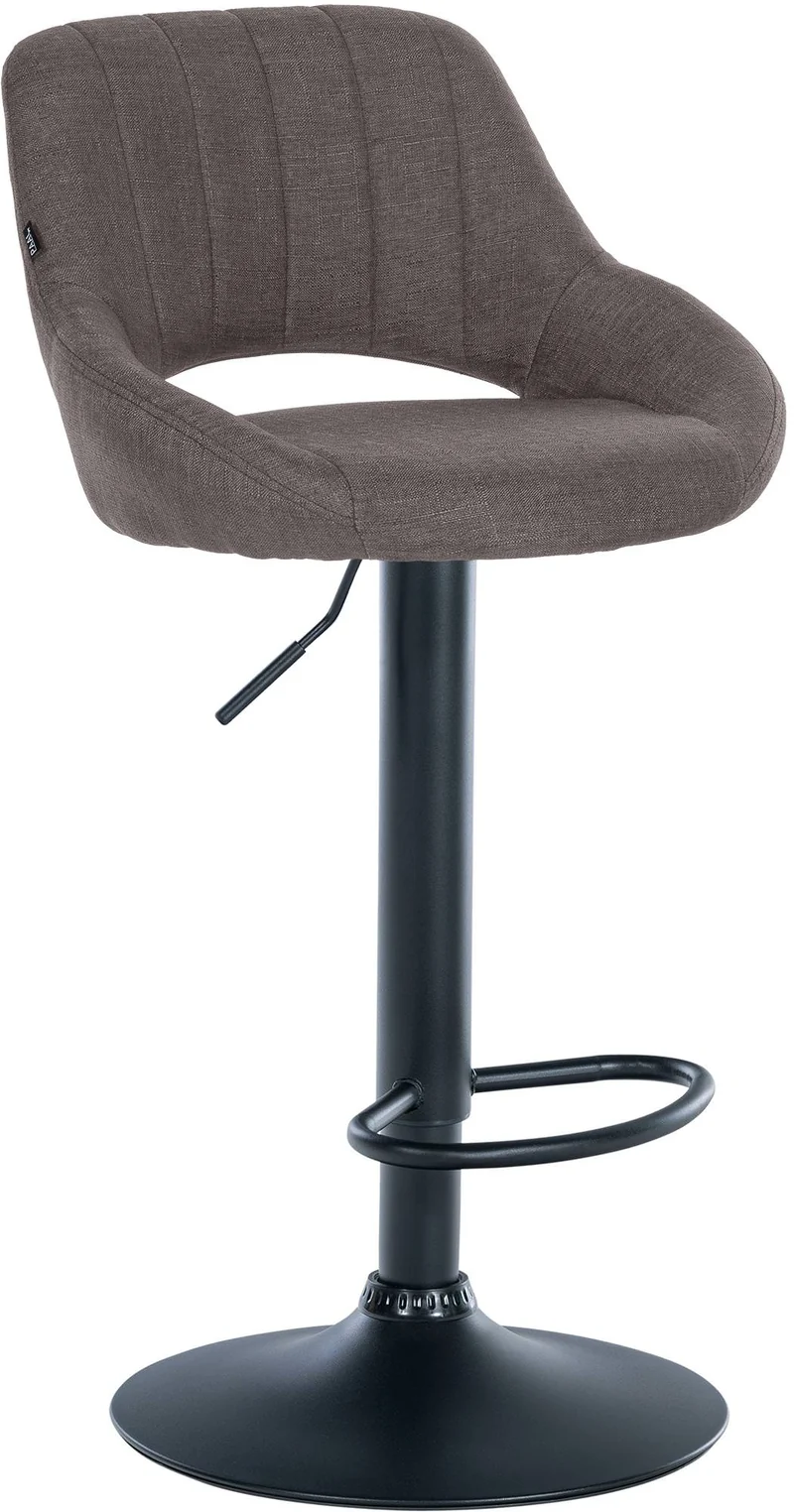 Tabouret de bar x1 réglable en hauteur en tissu gris dossier ajouré et pied métal noir 10_0005728
