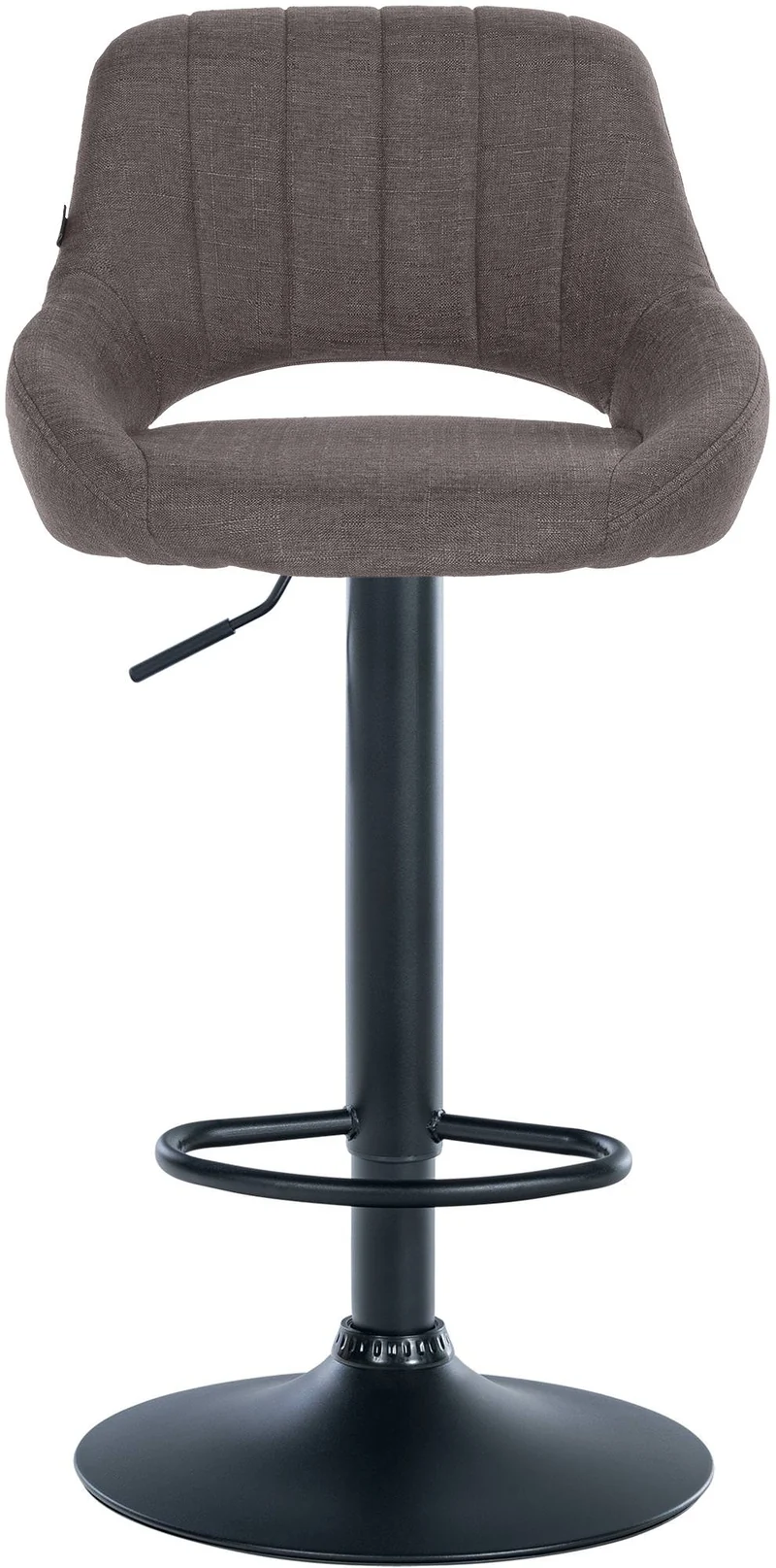 Tabouret de bar x1 réglable en hauteur en tissu gris dossier ajouré et pied métal noir 10_0005728