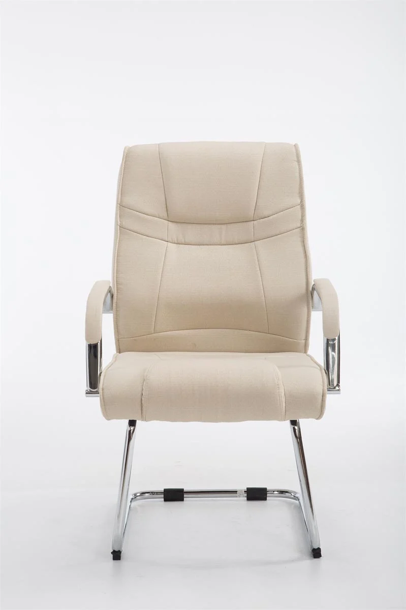 Fauteuil de bureau sans roulettes accoudoirs chaise visiteur charge maximale 180 kg en tissu crème cadre en métal BUR10720