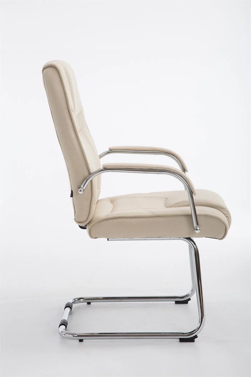 Fauteuil de bureau sans roulettes accoudoirs chaise visiteur charge maximale 180 kg en tissu crème cadre en métal BUR10720