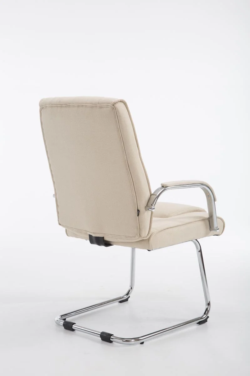 Fauteuil de bureau sans roulettes accoudoirs chaise visiteur charge maximale 180 kg en tissu crème cadre en métal BUR10720