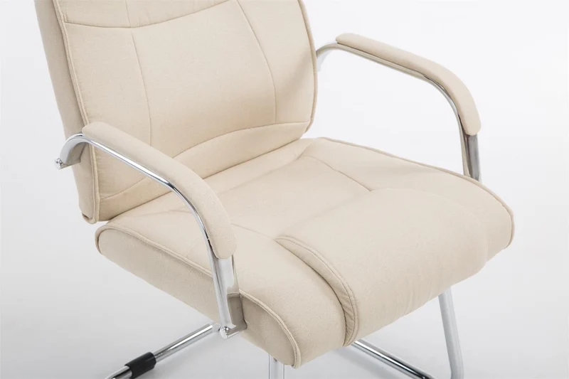 Fauteuil de bureau sans roulettes accoudoirs chaise visiteur charge maximale 180 kg en tissu crème cadre en métal BUR10720