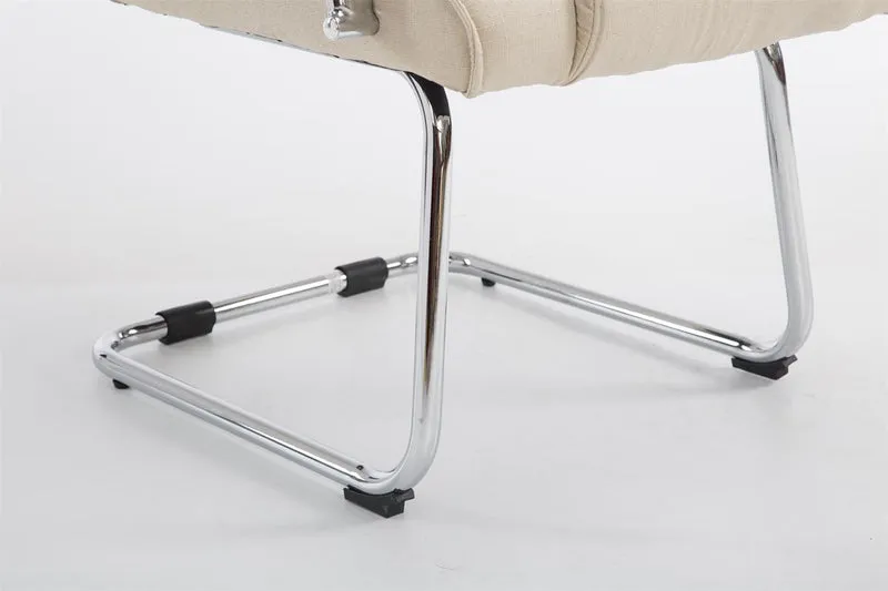 Fauteuil de bureau sans roulettes accoudoirs chaise visiteur charge maximale 180 kg en tissu crème cadre en métal BUR10720