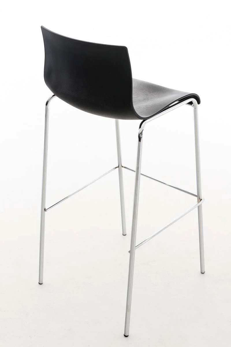Tabouret de bar avec repose-pieds dossier incurvé en plastique noir et 4 pieds en métal chromé 10_0004939