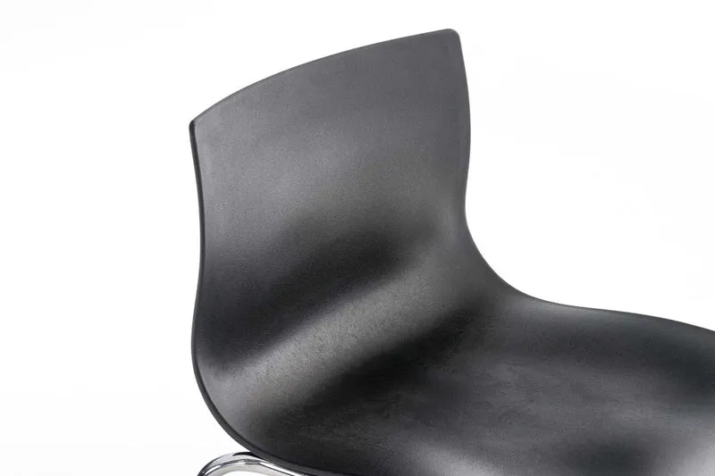 Tabouret de bar avec repose-pieds dossier incurvé en plastique noir et 4 pieds en métal chromé 10_0004939