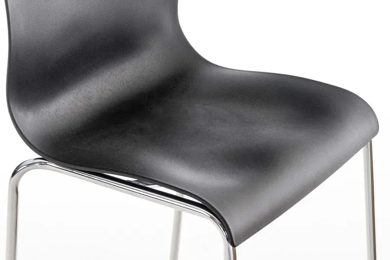 Tabouret de bar avec repose-pieds dossier incurvé en plastique noir et 4 pieds en métal chromé 10_0004939