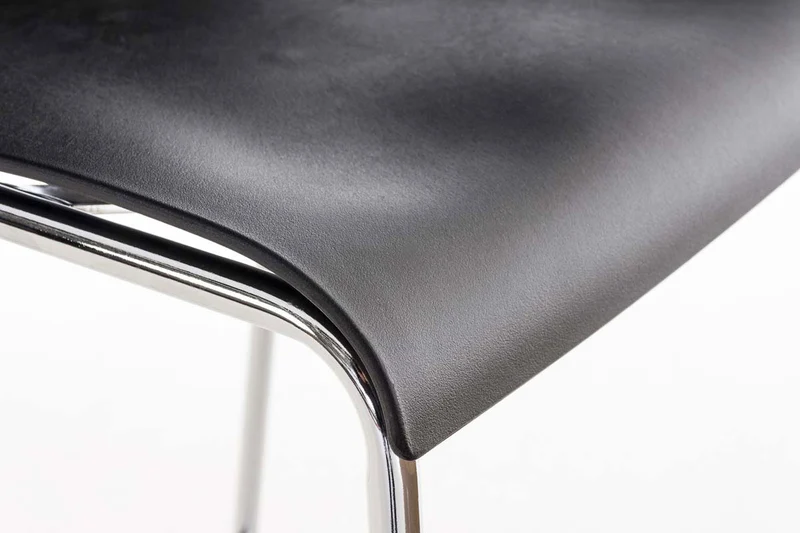 Tabouret de bar avec repose-pieds dossier incurvé en plastique noir et 4 pieds en métal chromé 10_0004939