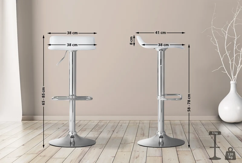 Tabouret de bar x1 avec repose-pieds siège pivotant à 360° design simple PVC blanc et métal chromé 10_0004798