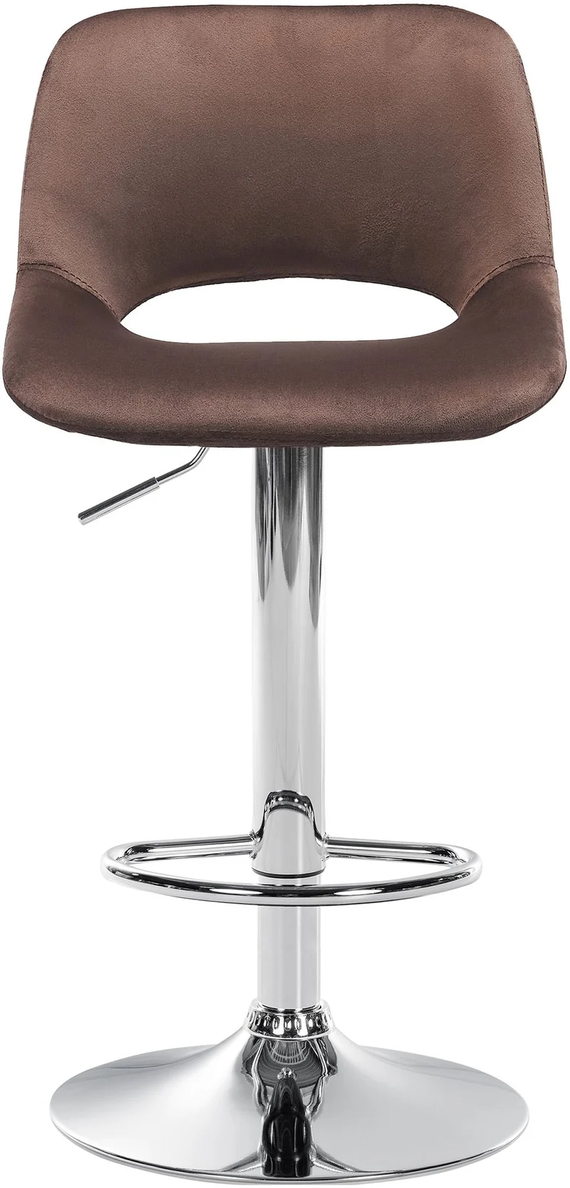 Tabouret de bar chaise haute x1 avec repose-pieds en velours marron piètement métallique chromé 10_0004594