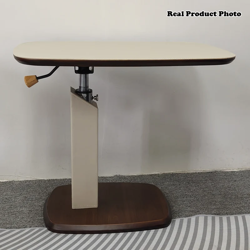 Modern Simplicity Square Liftable Swivel Saddle-Style Faux Leather Plywood Stainless Steel End Table 1 - Tier For Living Room