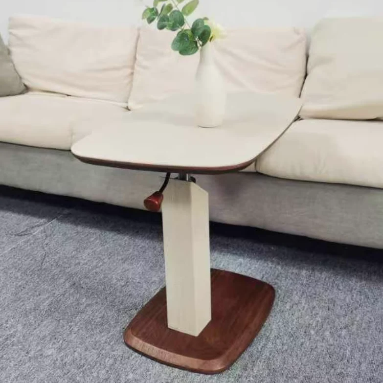 Modern Simplicity Square Liftable Swivel Saddle-Style Faux Leather Plywood Stainless Steel End Table 1 - Tier For Living Room