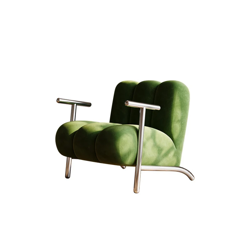 Traditional Chinese Sherpa Fabric Suede Wood Stainless Steel Square Wave Accent Chair With Armrest & Backrest For Living Room