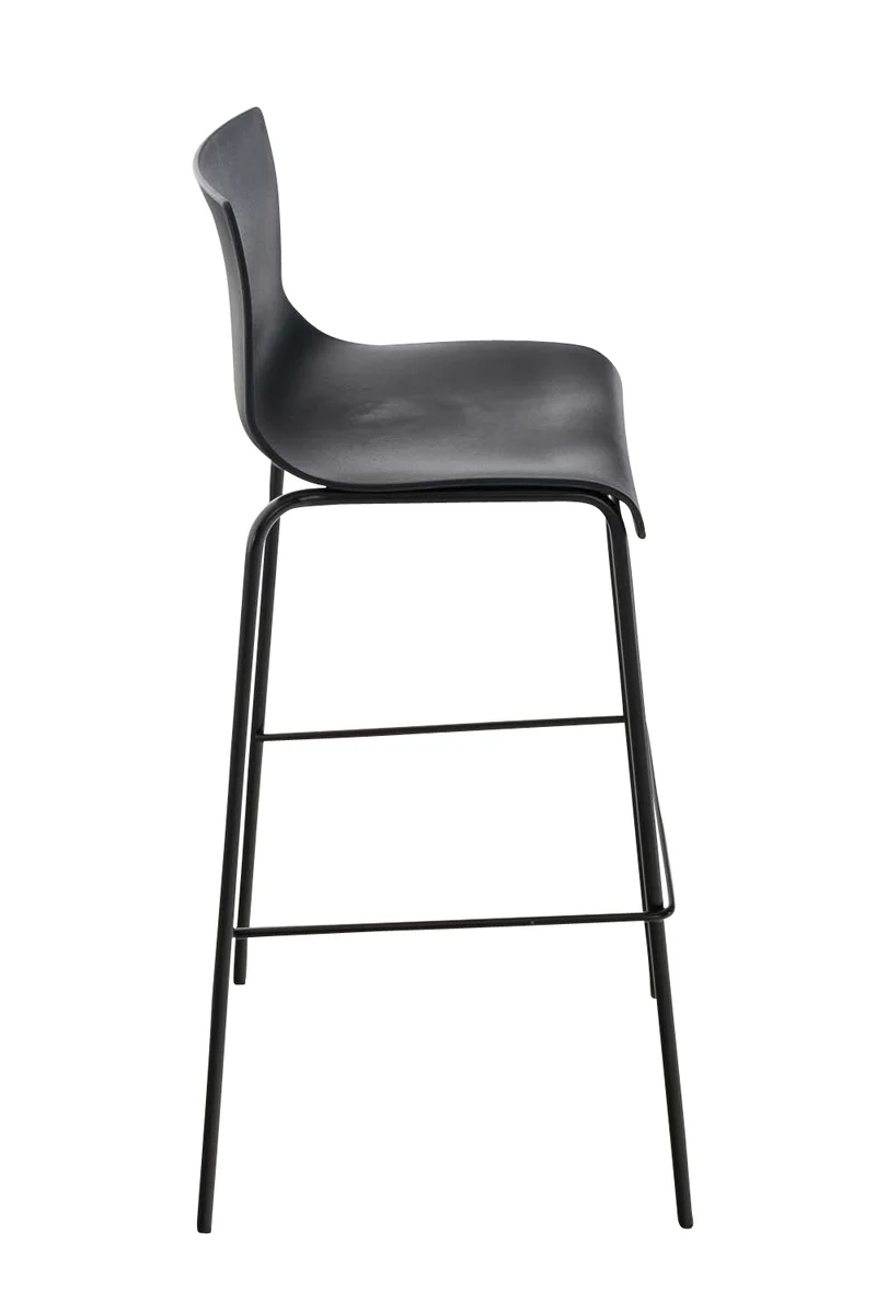 Tabouret de bar avec repose-pieds dossier incurvé en plastique noir et 4 pieds en métal noir 10_0004929