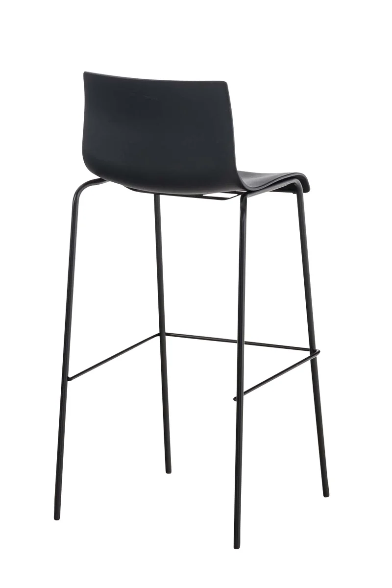 Tabouret de bar avec repose-pieds dossier incurvé en plastique noir et 4 pieds en métal noir 10_0004929