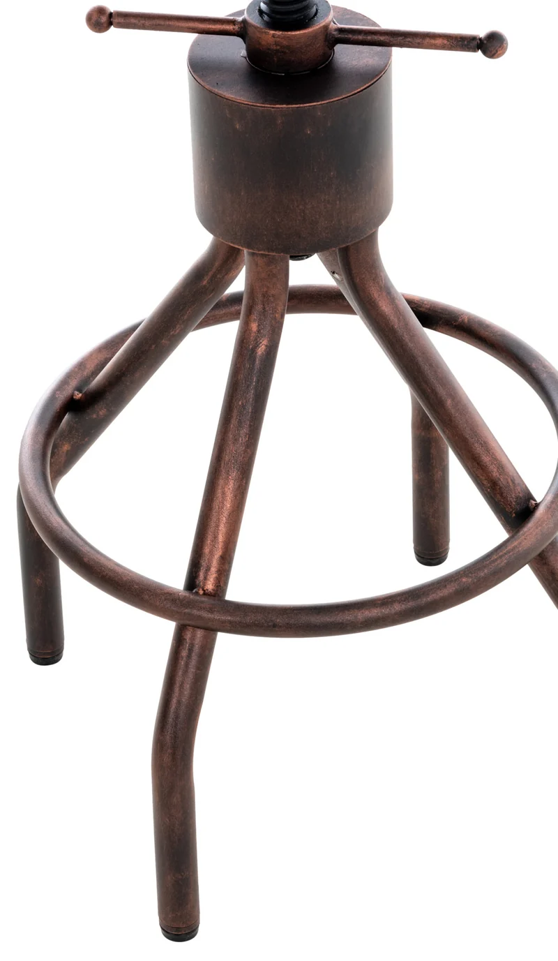 Lot de 2 tabourets de bar industriels en bois et métal bronze – Réglables en hauteur avec dossier et repose-pieds 10_0006486