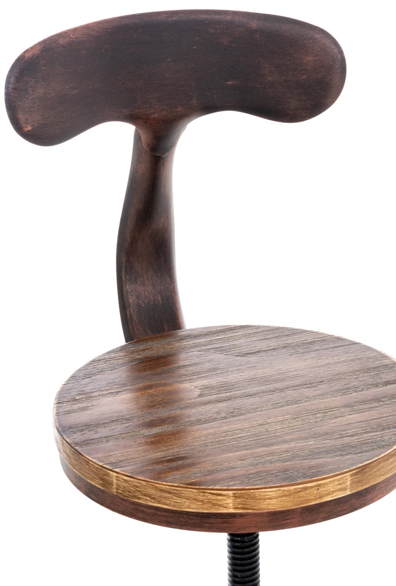 Lot de 2 tabourets de bar industriels en bois et métal bronze – Réglables en hauteur avec dossier et repose-pieds 10_0006486