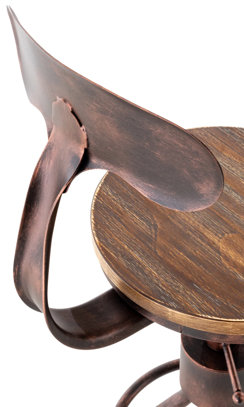 Lot de 2 tabourets de bar industriels en bois et métal bronze – Réglables en hauteur avec dossier et repose-pieds 10_0006486