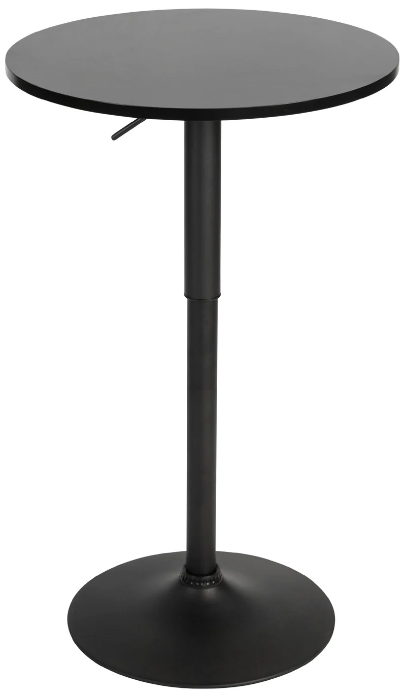 Table de bar réglable en hauteur Ø60 cm – Plateau bois noir rond pied trompette métal stable et moderne 10_0009139