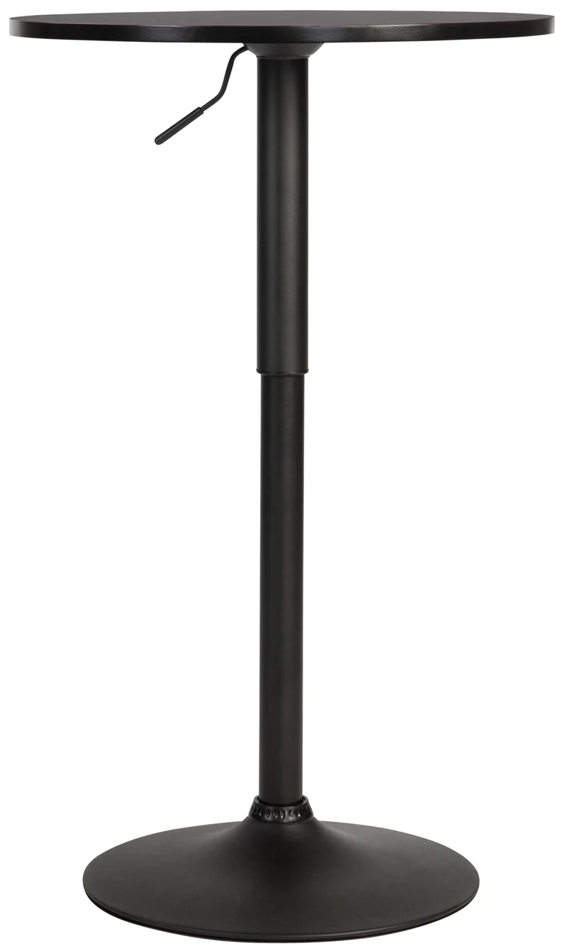 Table de bar réglable en hauteur Ø60 cm – Plateau bois noir rond pied trompette métal stable et moderne 10_0009139