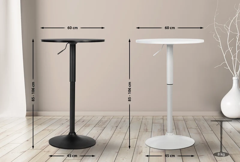 Table de bar réglable en hauteur Ø60 cm – Plateau bois noir rond pied trompette métal stable et moderne 10_0009139