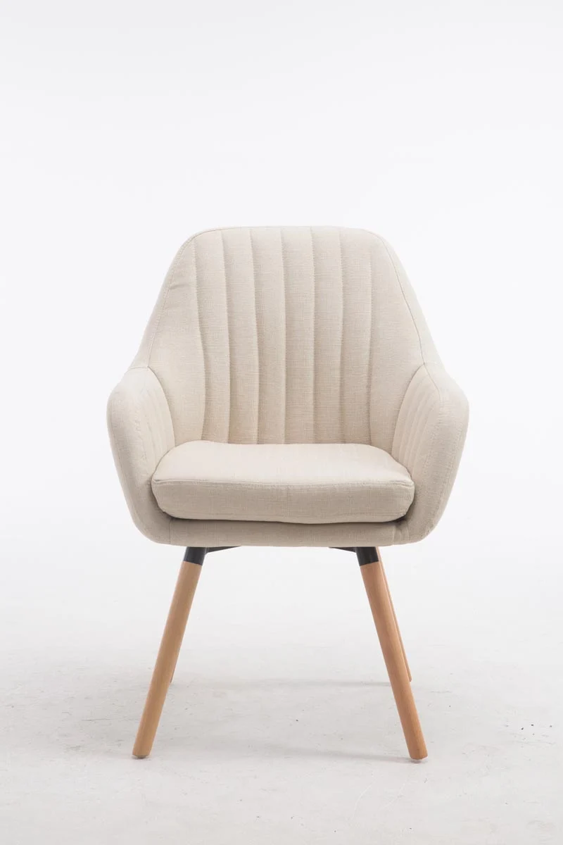 Chaise de salle à manger fauteuil de chambre coiffeuse en tissu crème piètement en bois clair 10_0008718