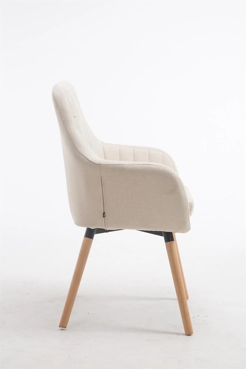 Chaise de salle à manger fauteuil de chambre coiffeuse en tissu crème piètement en bois clair 10_0008718