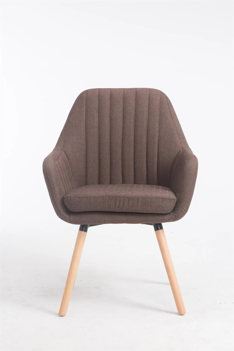 Chaise de salle à manger fauteuil de chambre coiffeuse en tissu marron piètement en bois clair 10_0008468