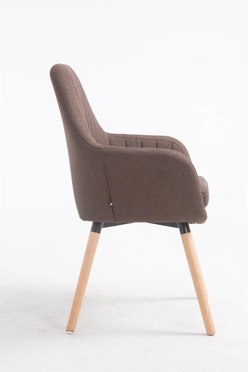 Chaise de salle à manger fauteuil de chambre coiffeuse en tissu marron piètement en bois clair 10_0008468