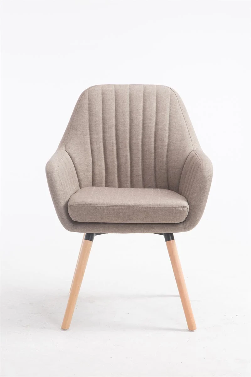Chaise de salle à manger fauteuil de chambre coiffeuse en tissu taupe piètement en bois clair 10_0008430