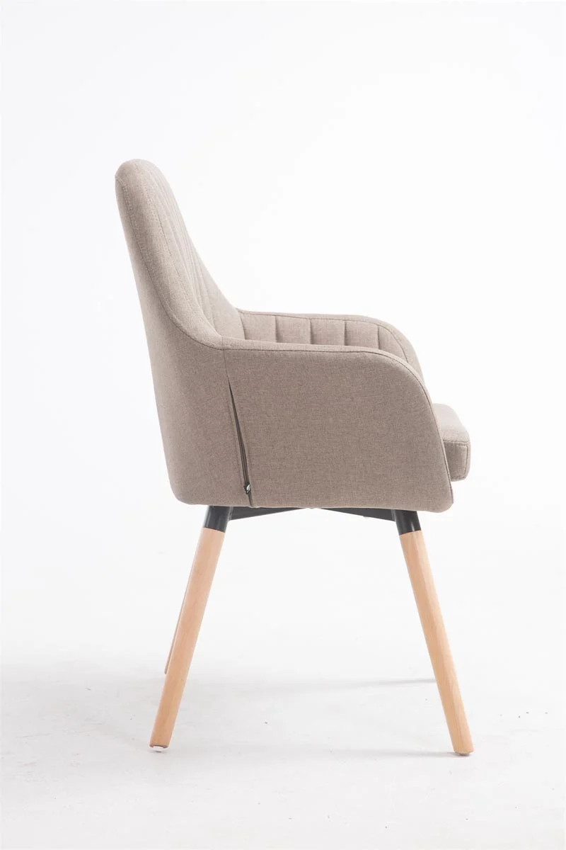 Chaise de salle à manger fauteuil de chambre coiffeuse en tissu taupe piètement en bois clair 10_0008430