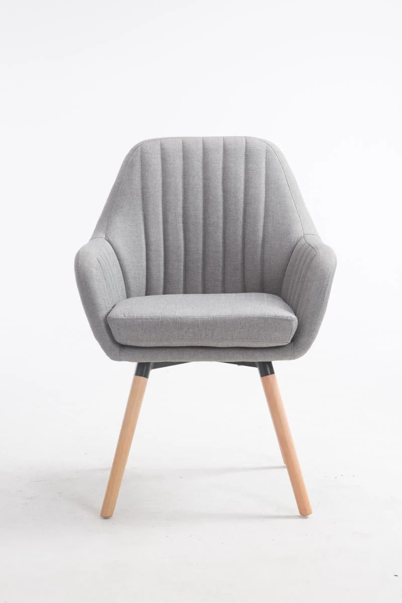 Chaise de salle à manger fauteuil de chambre coiffeuse en tissu gris piètement en bois clair 10_0008387