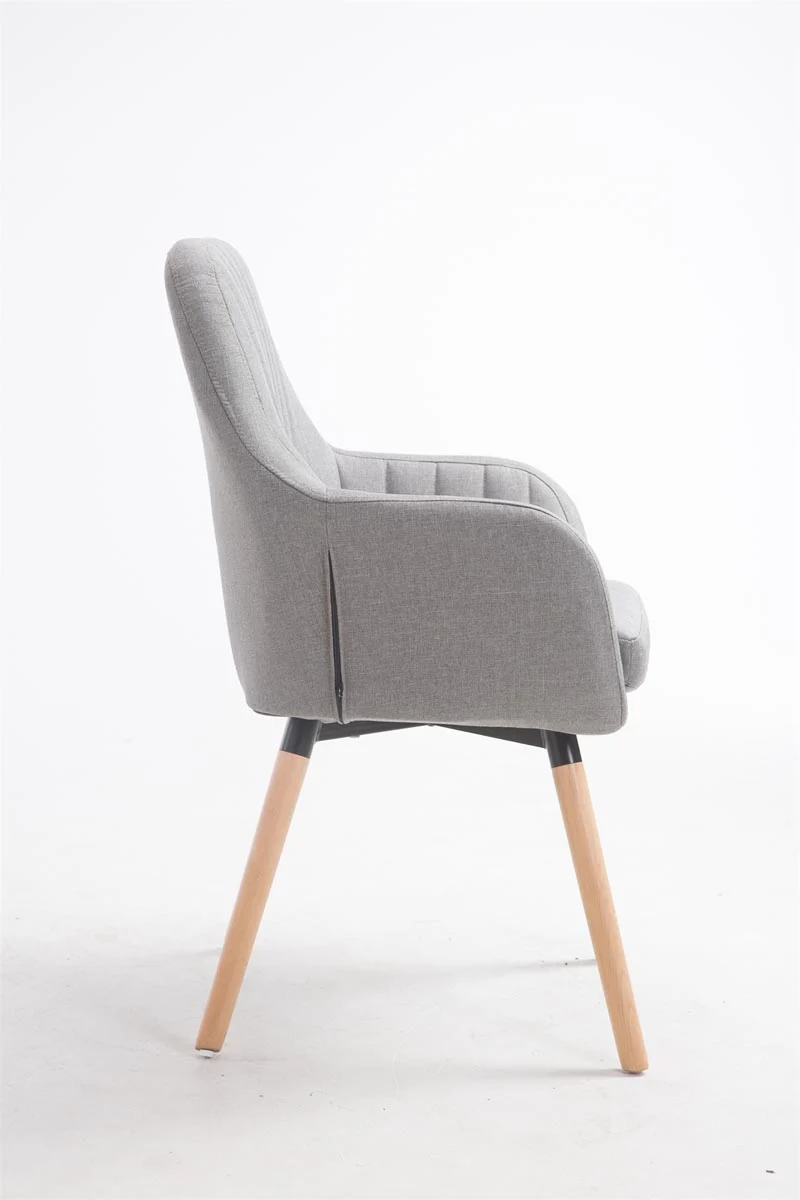 Chaise de salle à manger fauteuil de chambre coiffeuse en tissu gris piètement en bois clair 10_0008387
