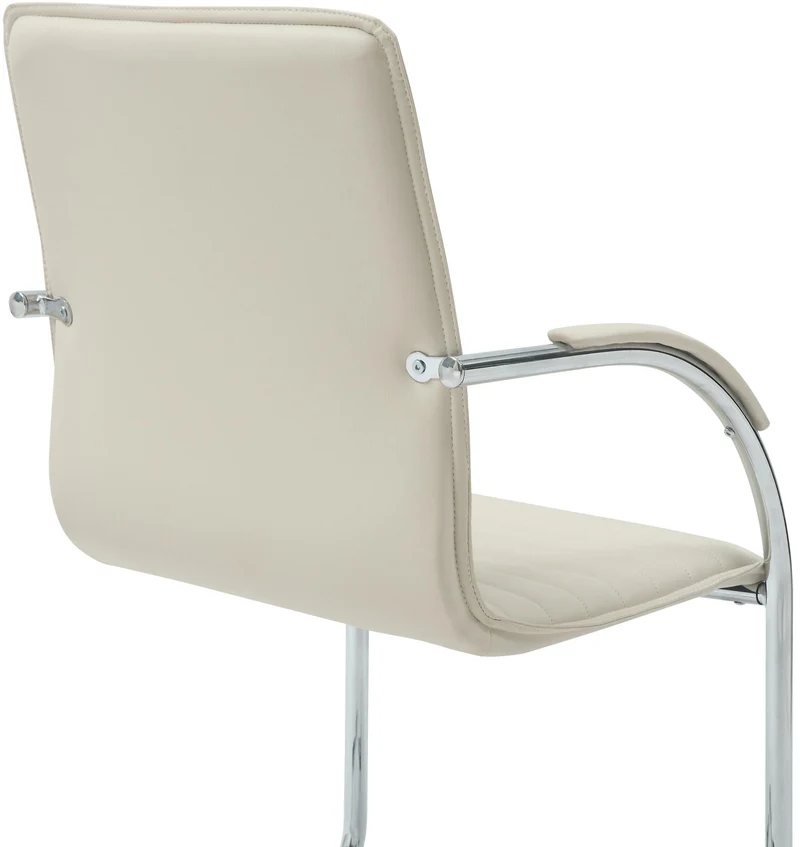 Chaise visiteur cantilever en similicuir crème avec accoudoirs assise rembourrée cadre métal bureau et salle d’attente 10_0008870