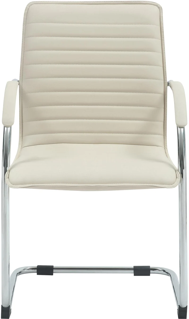 Chaise visiteur cantilever en similicuir crème avec accoudoirs assise rembourrée cadre métal bureau et salle d’attente 10_0008870