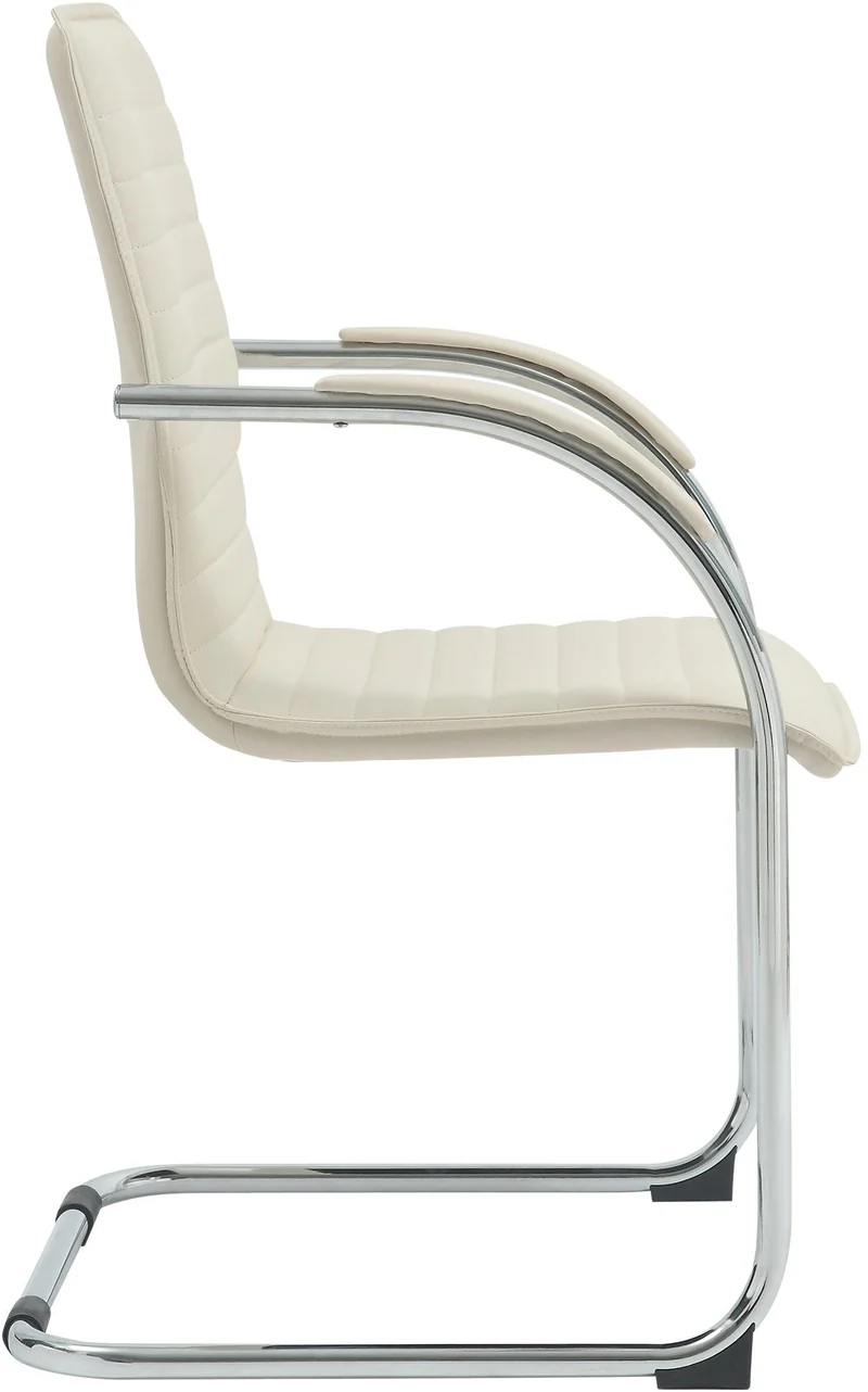 Chaise visiteur cantilever en similicuir crème avec accoudoirs assise rembourrée cadre métal bureau et salle d’attente 10_0008870