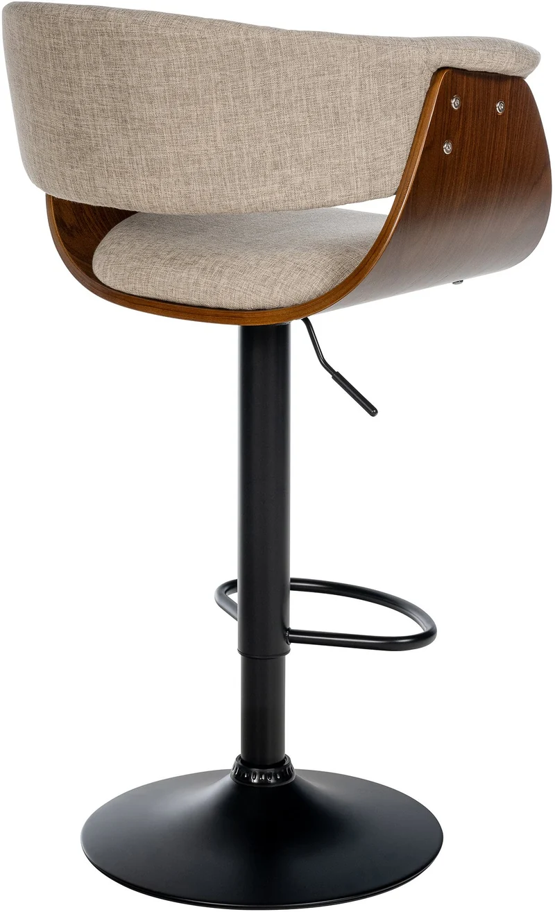 Lot de 2 tabourets de bar réglables et pivotants – Assise tissu crème avec coque bois piètement métal noir 10_0006414