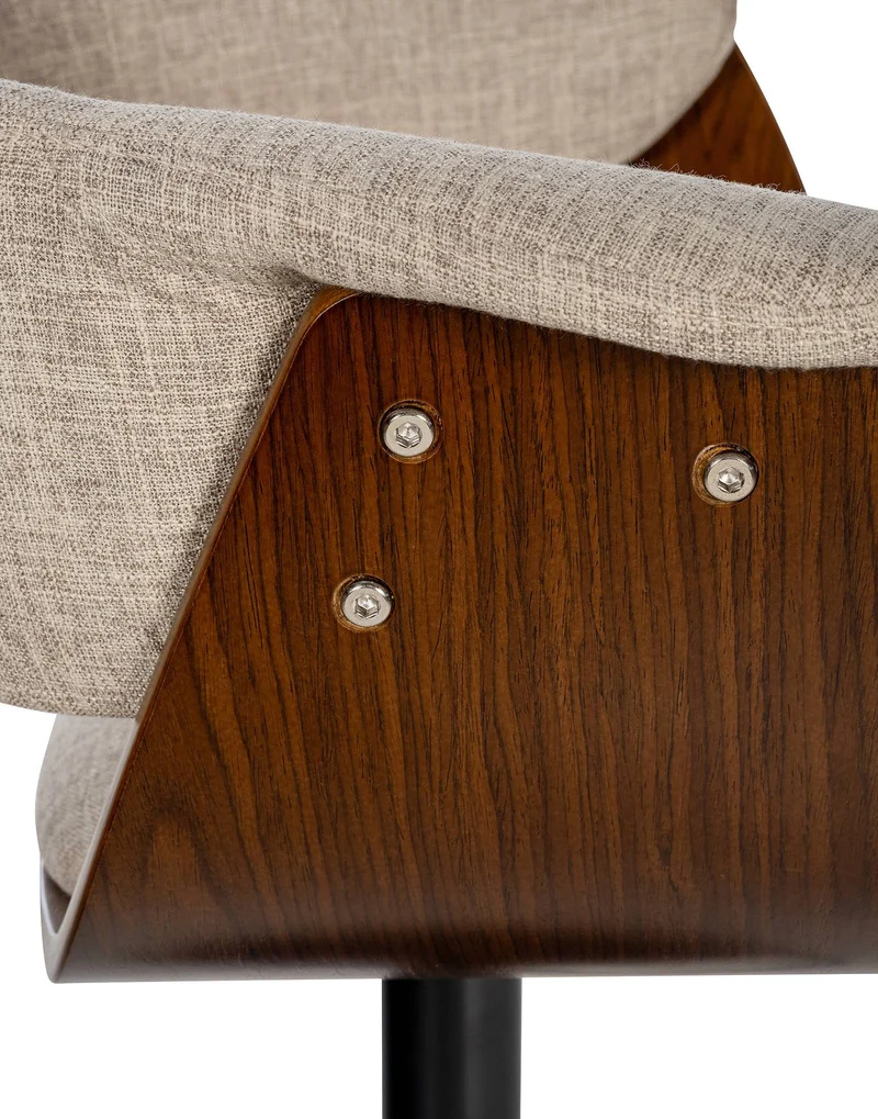 Lot de 2 tabourets de bar réglables et pivotants – Assise tissu crème avec coque bois piètement métal noir 10_0006414