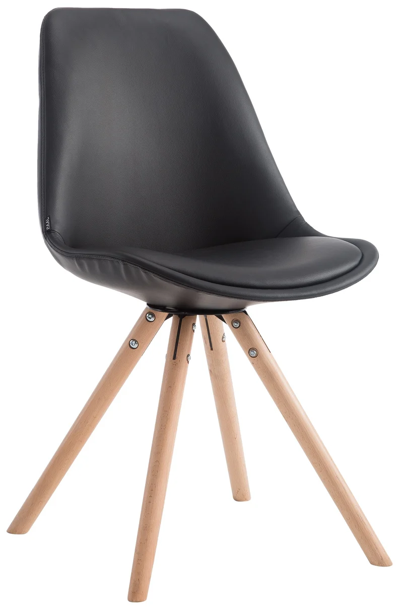 Chaise de cuisine salle à manger scandinave assise en PVC noir 4 pieds en bois forme rond 10_0008805