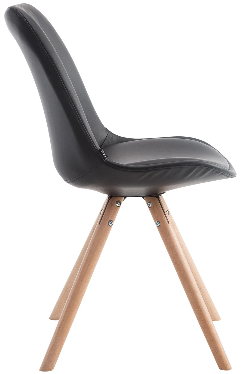 Chaise de cuisine salle à manger scandinave assise en PVC noir 4 pieds en bois forme rond 10_0008805