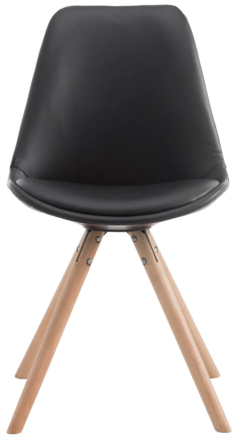 Chaise de cuisine salle à manger scandinave assise en PVC noir 4 pieds en bois forme rond 10_0008805