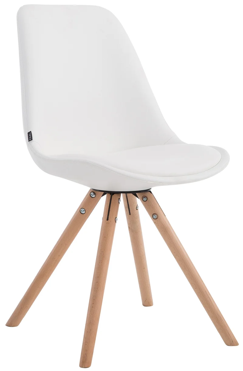 Chaise de cuisine salle à manger scandinave assise en PVC blanc 4 pieds en bois forme rond 10_0008304