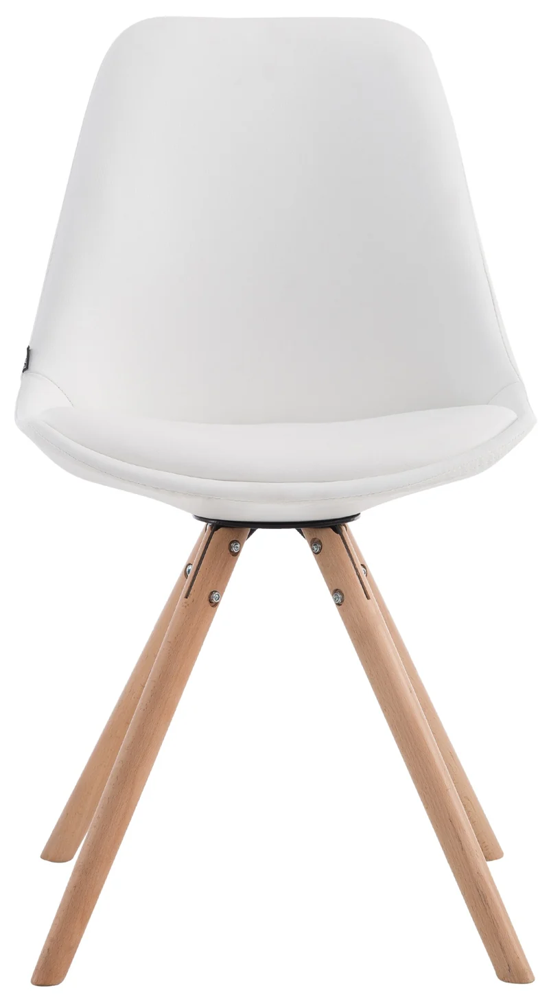 Chaise de cuisine salle à manger scandinave assise en PVC blanc 4 pieds en bois forme rond 10_0008304