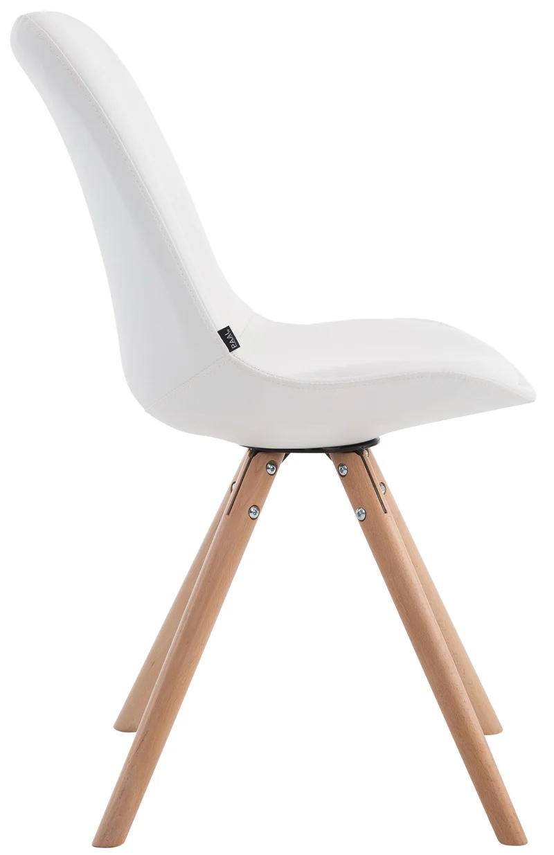 Chaise de cuisine salle à manger scandinave assise en PVC blanc 4 pieds en bois forme rond 10_0008304