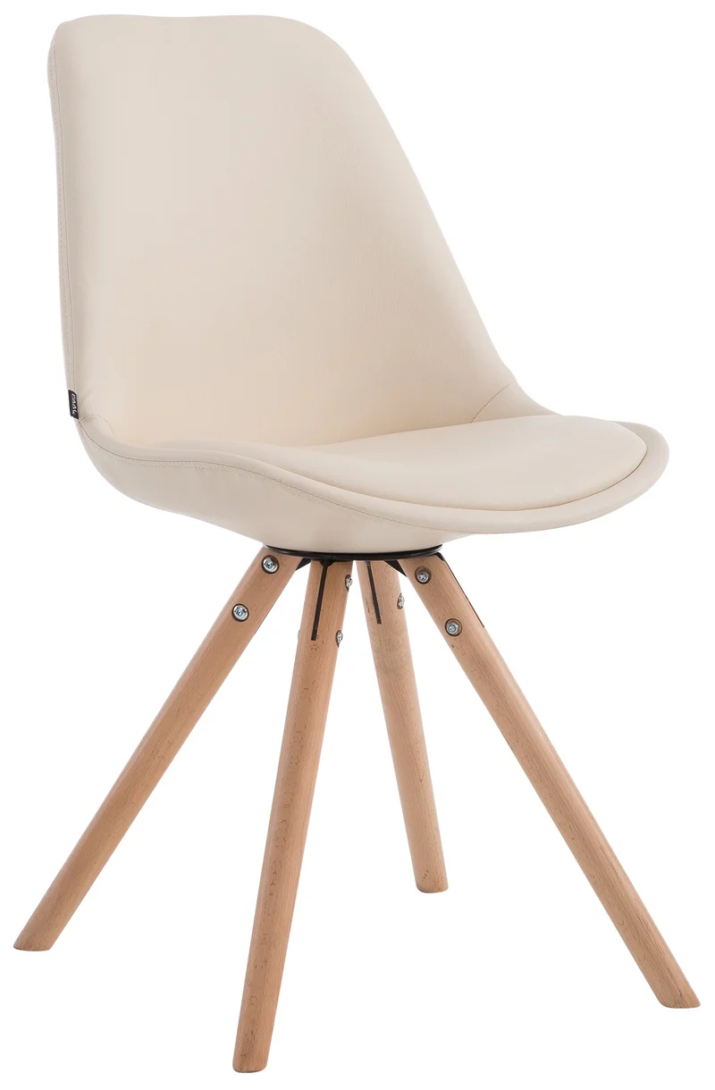 Chaise de cuisine salle à manger scandinave assise en PVC crème 4 pieds en bois forme rond 10_0008303