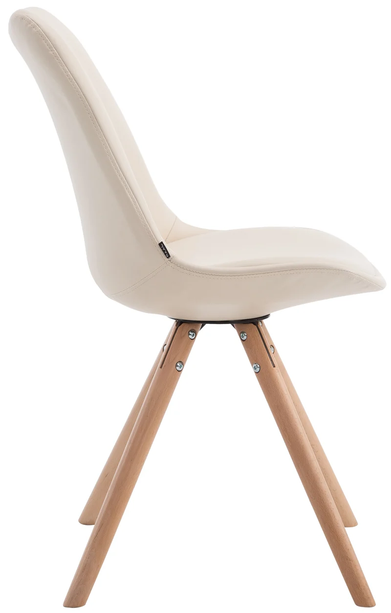 Chaise de cuisine salle à manger scandinave assise en PVC crème 4 pieds en bois forme rond 10_0008303