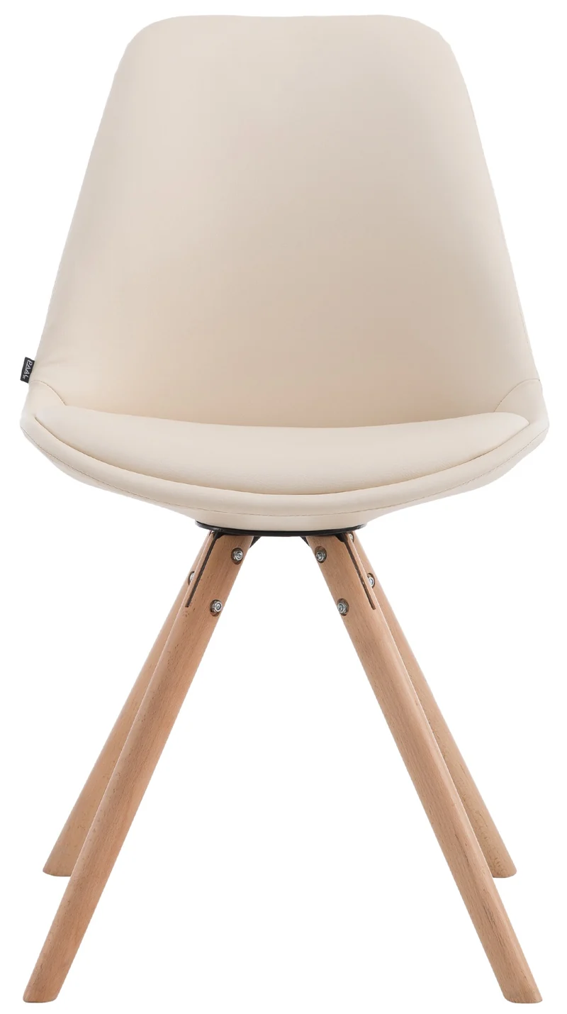 Chaise de cuisine salle à manger scandinave assise en PVC crème 4 pieds en bois forme rond 10_0008303