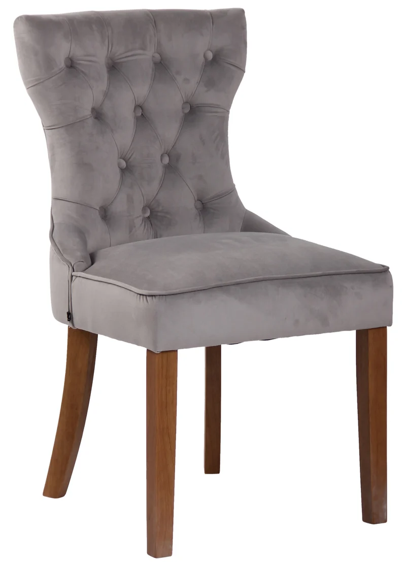 Lot de 4 chaises de salle à manger style Chesterfield dossier capitonné en velours gris et pieds en bois clair 10_0008641